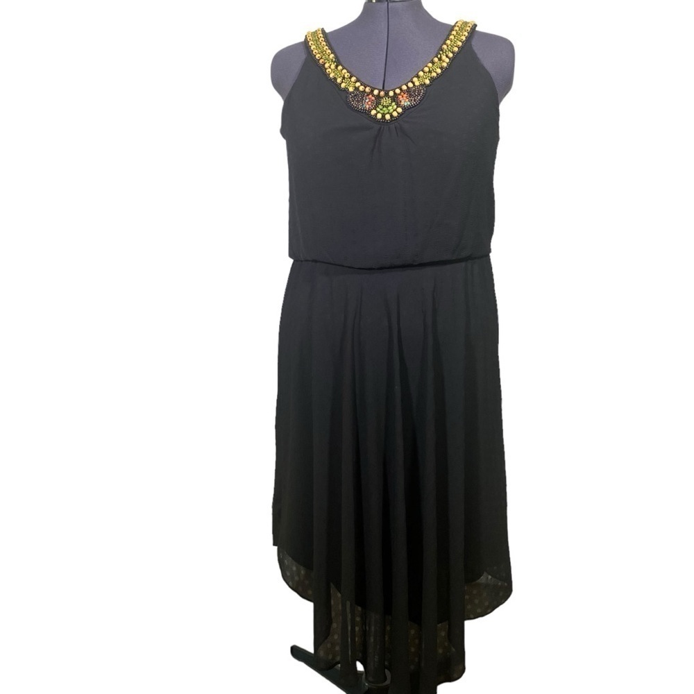 Madison Leigh women's plus size 16 sleeveless beaded black midi dress asymmetric